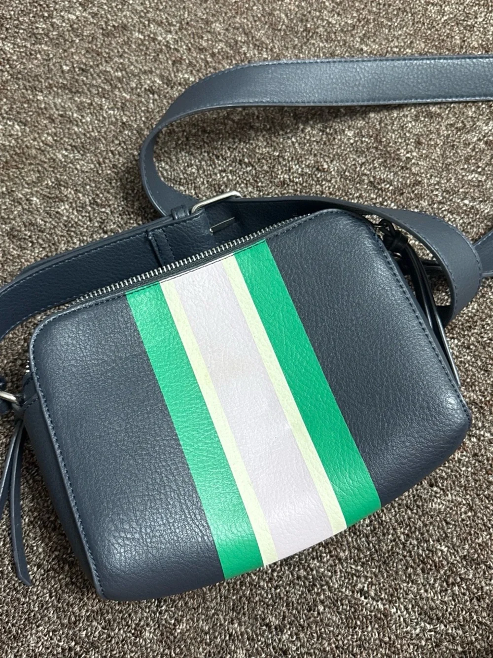 Leather Crossbody Bag with Green and White Stripe